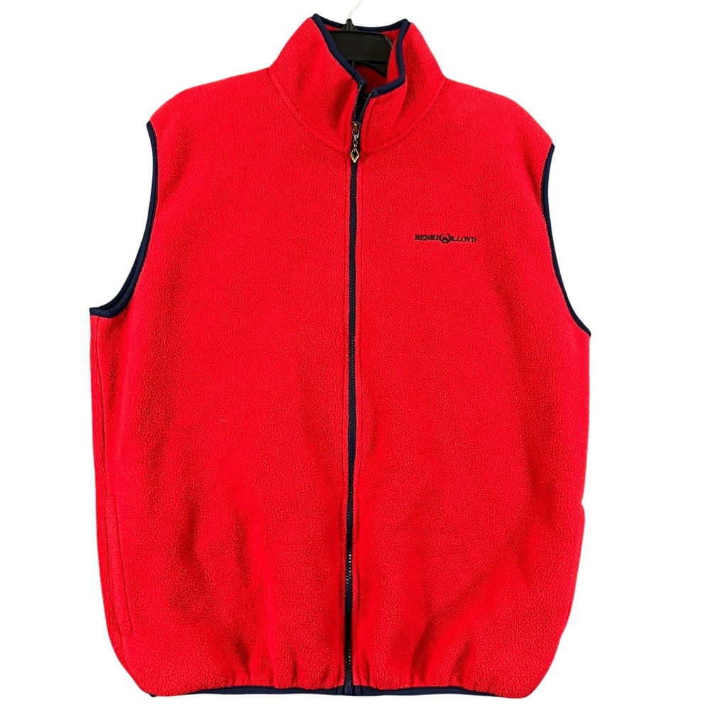 Henri Lloyd Fleece Vest Mens L Red Full Zip Logo Sleeveless Jacket Outdoor